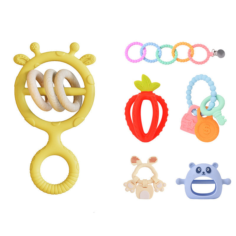 Baby Gloves Teething Rubber Silicone Baby Anti-Eating Hands Soothing Rattles Hand Ring Teething Stick Bite Toy - Korvel