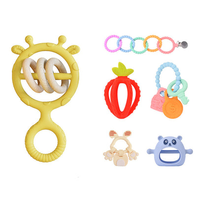 Baby Gloves Teething Rubber Silicone Baby Anti-Eating Hands Soothing Rattles Hand Ring Teething Stick Bite Toy - Korvel