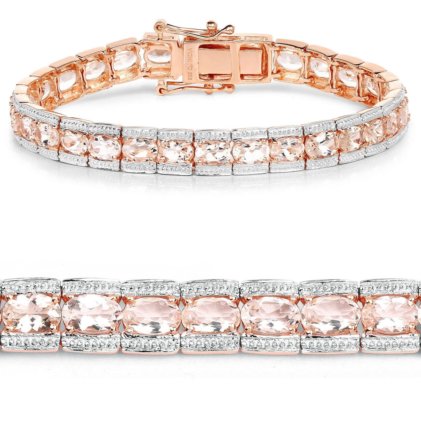 Pulsera de Morganita Genuina Baño de Oro Rosa de 18K en Plata de Ley