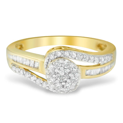 10K Yellow Gold Diamond Cluster Engagement Ring - Size 6