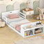 Twin Size Floor Bed with Storage Footboard and Guardrail, White - Korvel