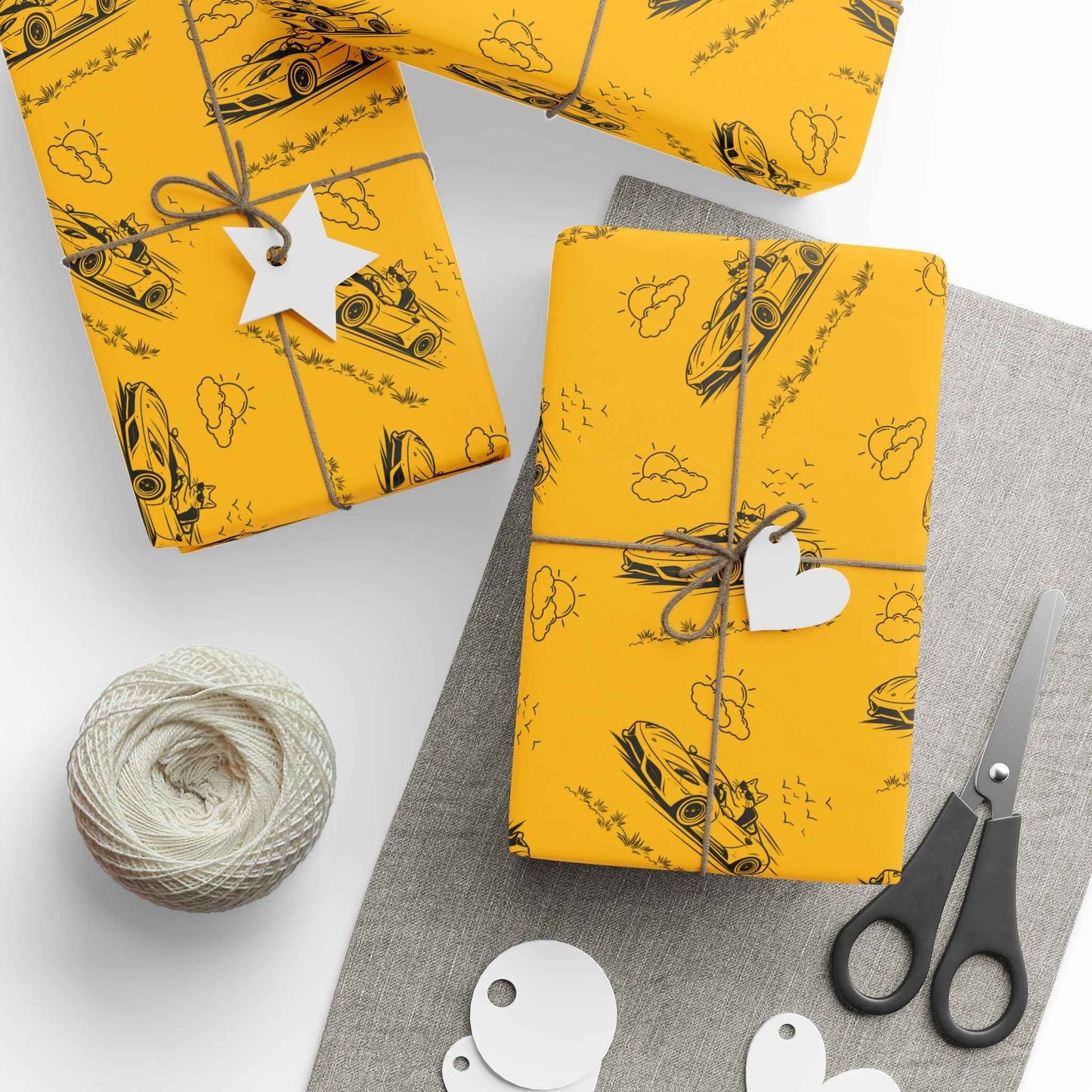 Zoomies Road Trip Cat Wrapping Paper - Golden Sketch Design