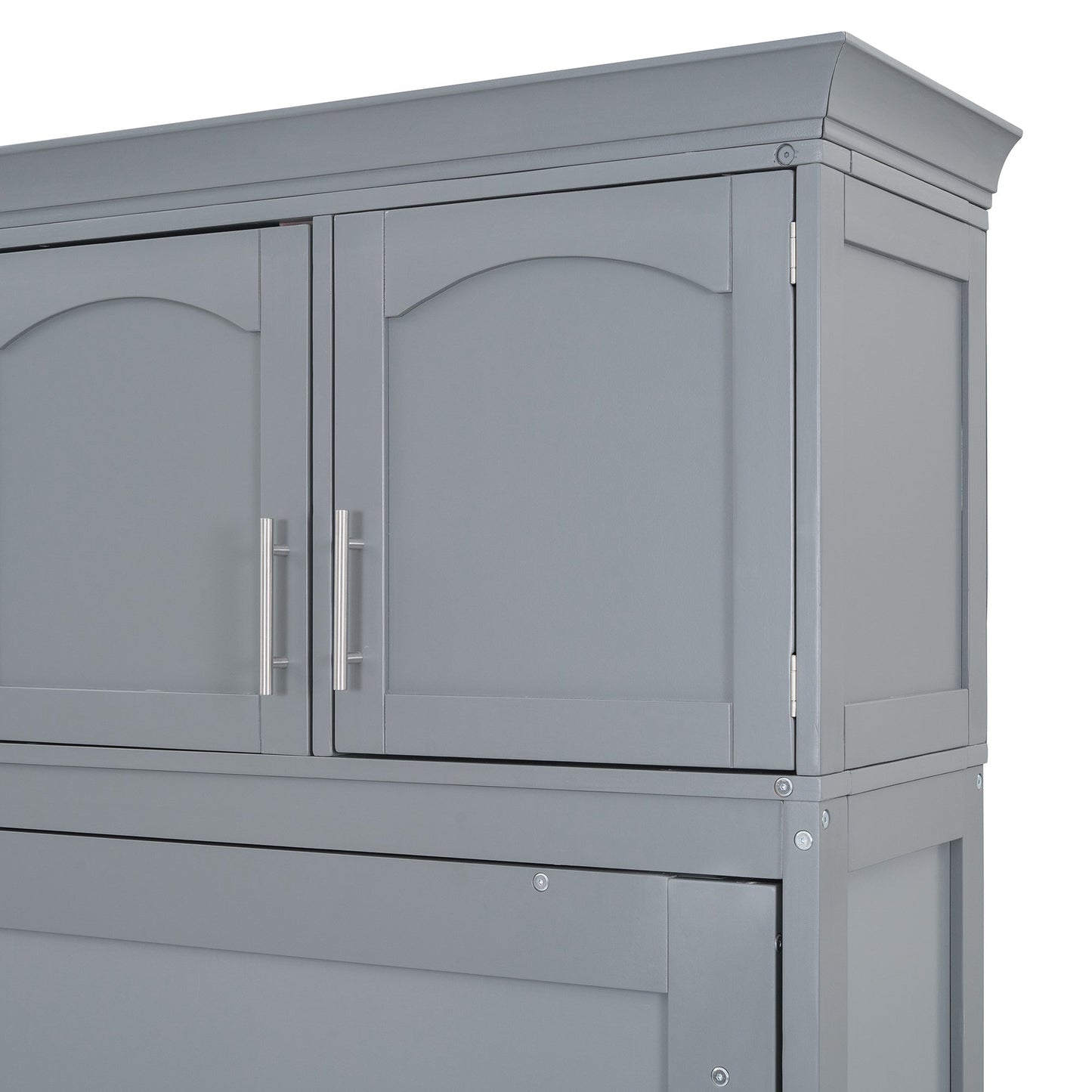 Full Size Murphy Bed Wall Bed with Top Cabinets,Gray - Korvel
