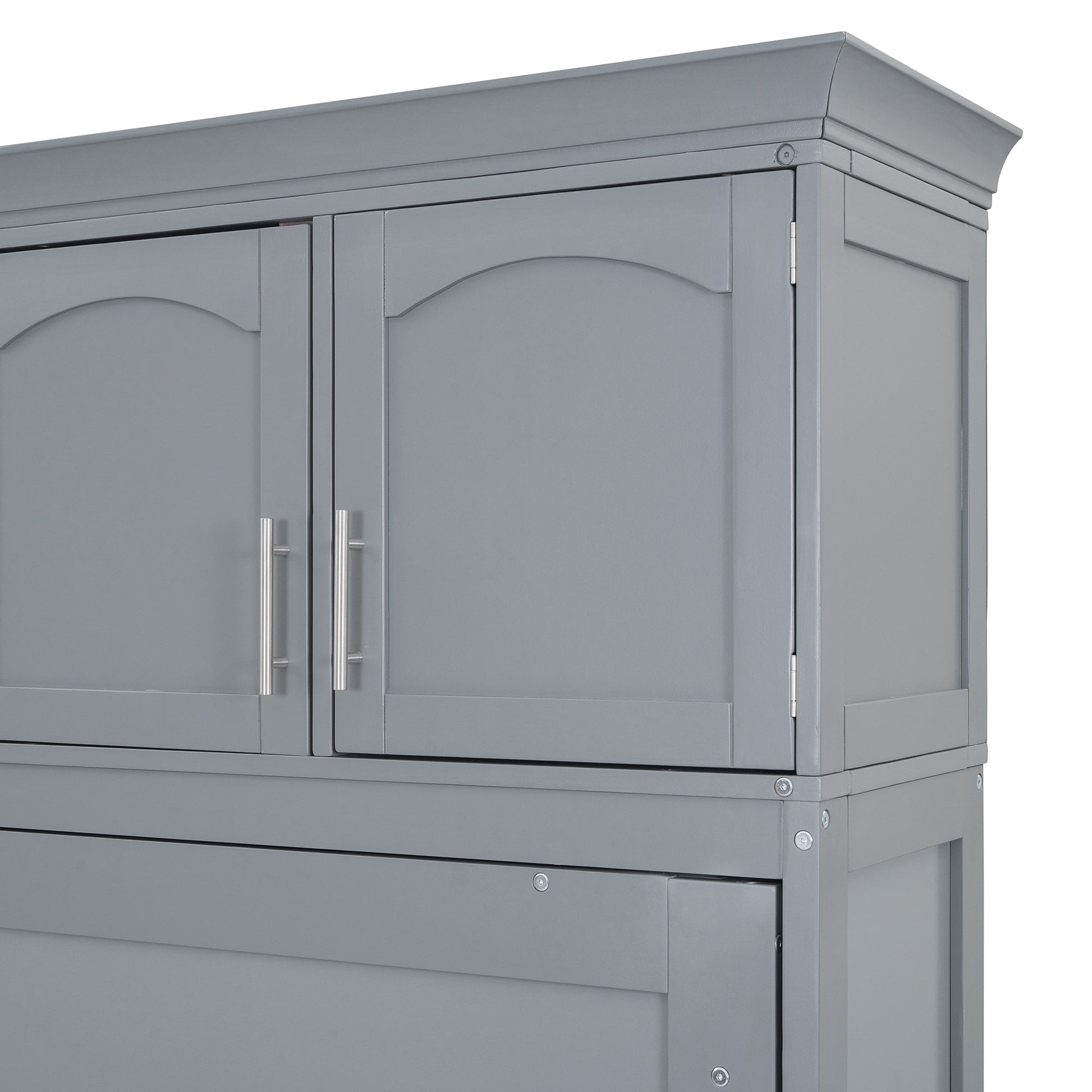 Full Size Murphy Bed Wall Bed with Top Cabinets,Gray - Korvel
