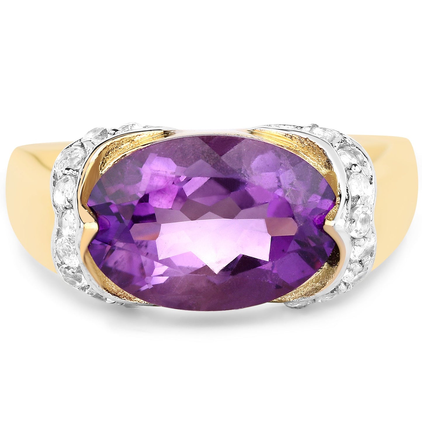 14K Yellow Gold Plated Amethyst & White Topaz Ring