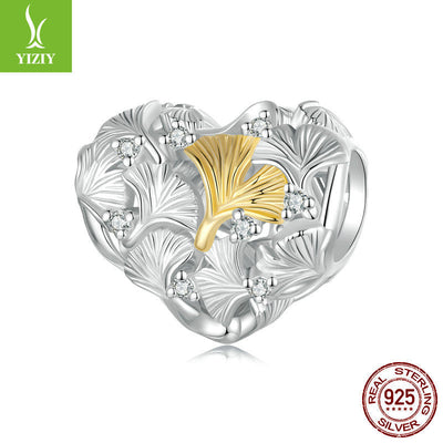 Silver Charm Ginkgo Leaf Splicing Love DIY Bracelet Beads Loose Beads Romantic Autumn Leaves s925 Pure Silver Beads - Korvel