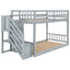 Twin over Twin Floor Bunk Bed, Ladder with Storage  Gray - Korvel