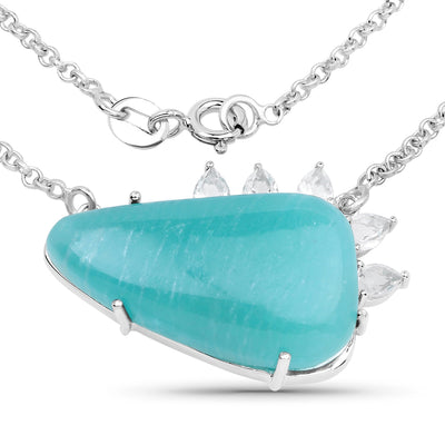 13.41 Carat Genuine Amazonite & White Topaz Pendant in Sterling Silver