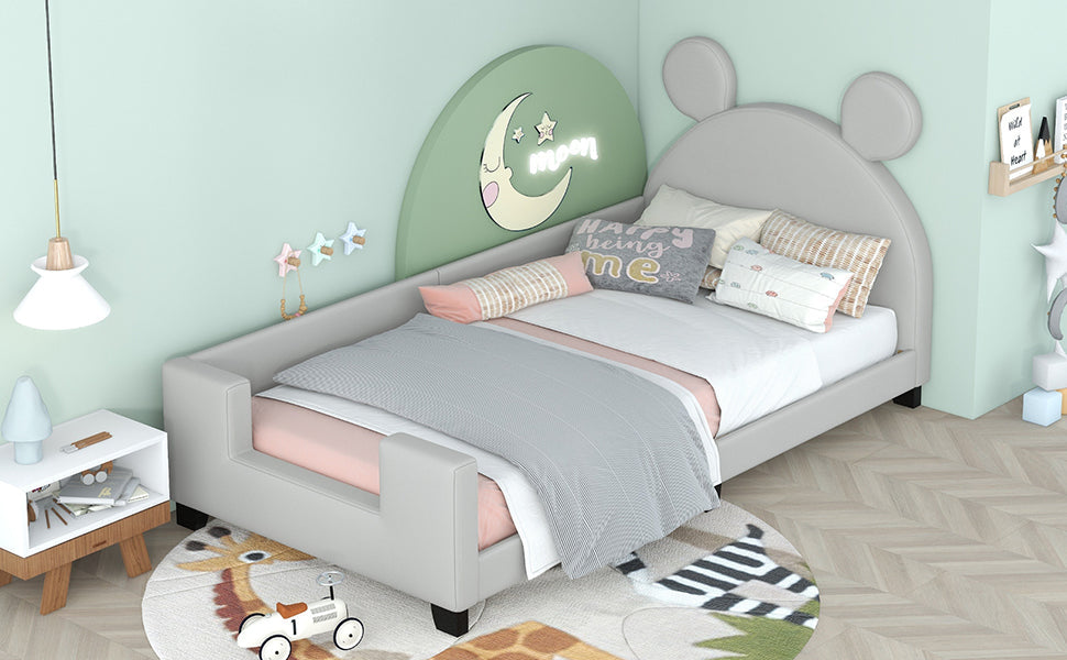 Twin Size Upholstered Daybed with Carton Ears Shaped Headboard  Grey - Korvel