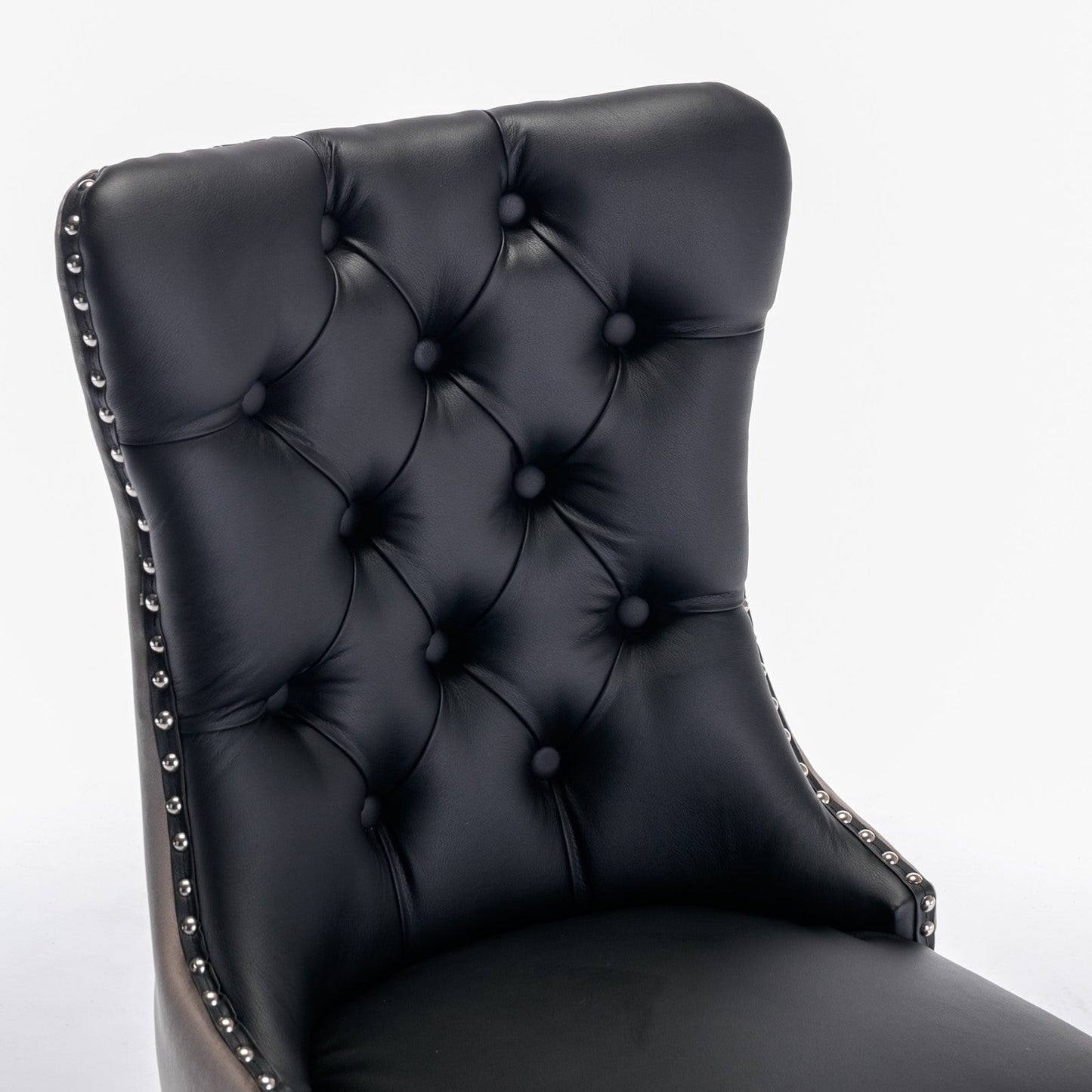 Tufted Solid Wood Contemporary PU and Velvet Upholstered Dining Chair with Wood Legs Nailhead Trim 2-Pcs Set Black+Gray - Korvel