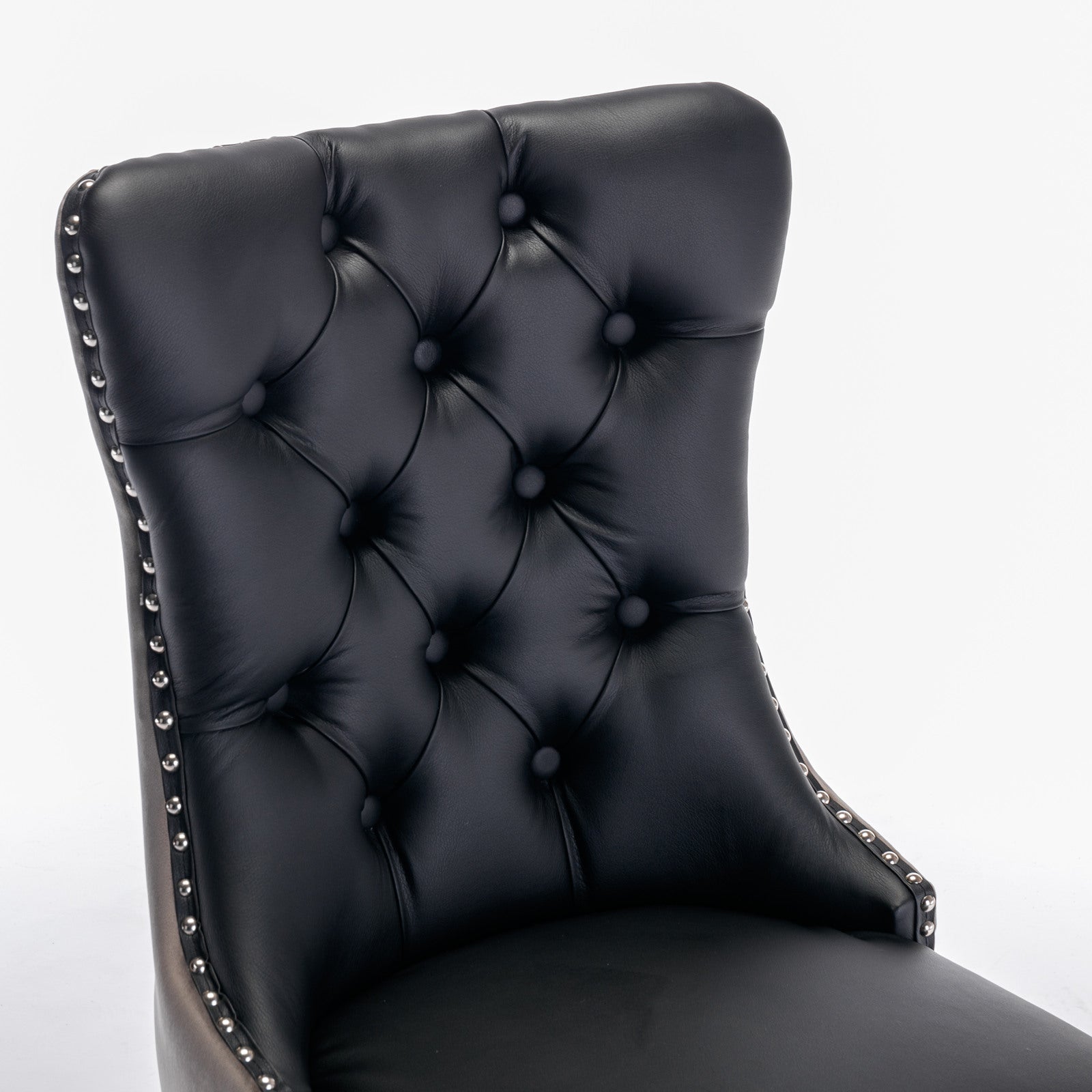 Tufted Solid Wood Contemporary PU and Velvet Upholstered Dining Chair with Wood Legs Nailhead Trim 2-Pcs Set Black+Gray - Korvel