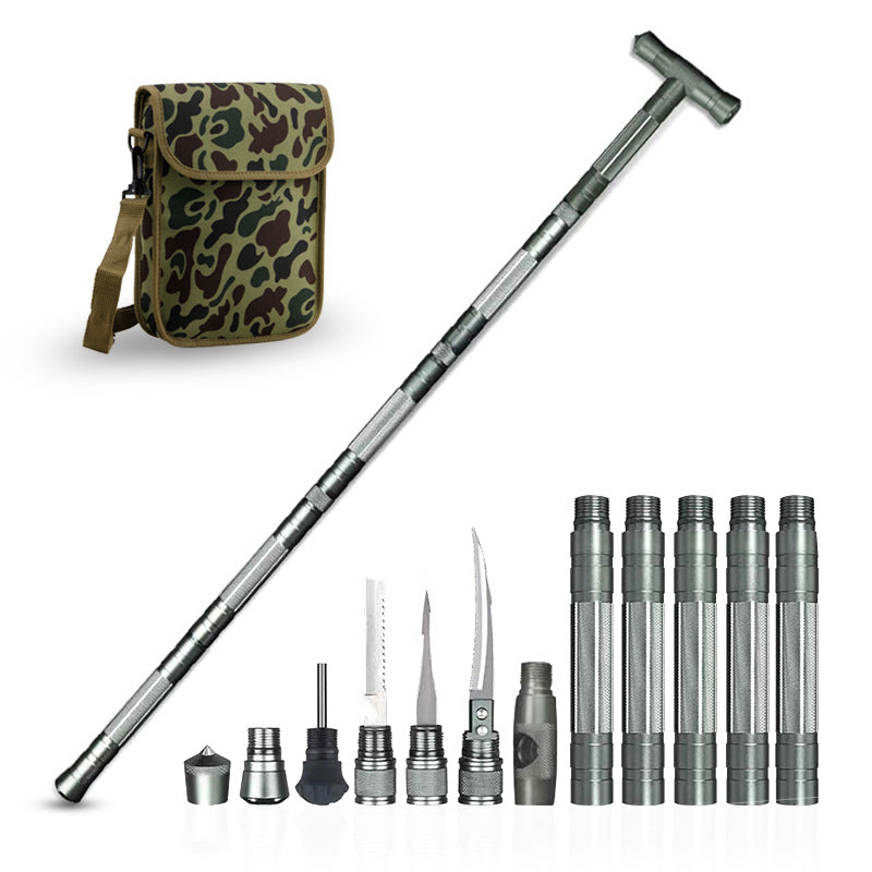 Climbing Stick Multi-Function Sickle Harpoon T-Shaped Four Section Stick Six Section Stick With Knife Tool Vehicle Outdoor Supplies - Korvel