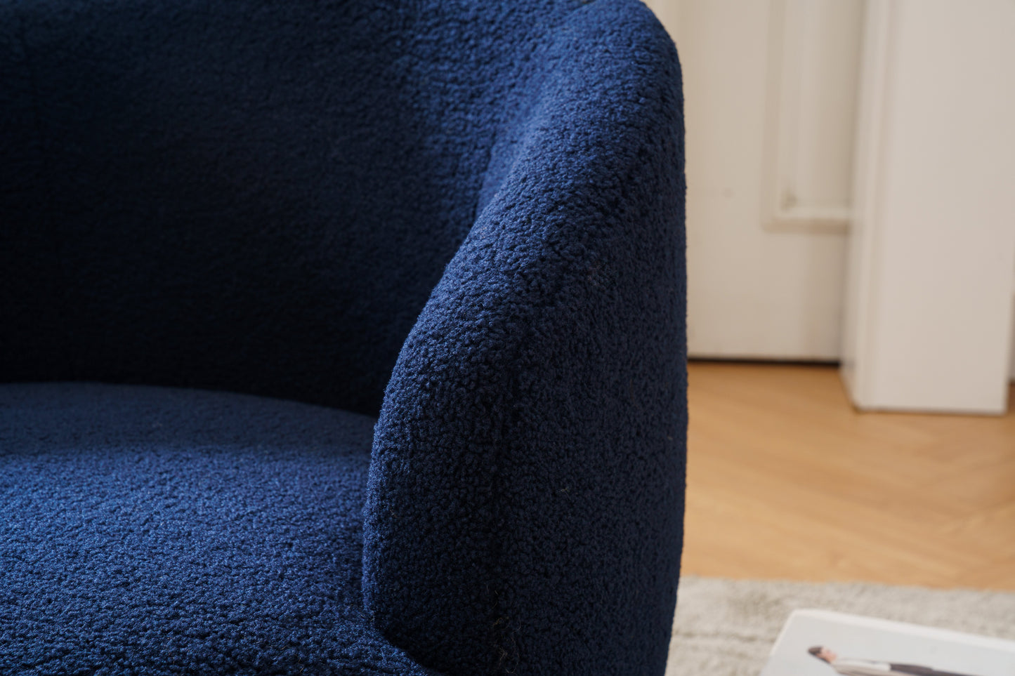 Teddy Fabric Swivel Accent Armchair - Dark Blue