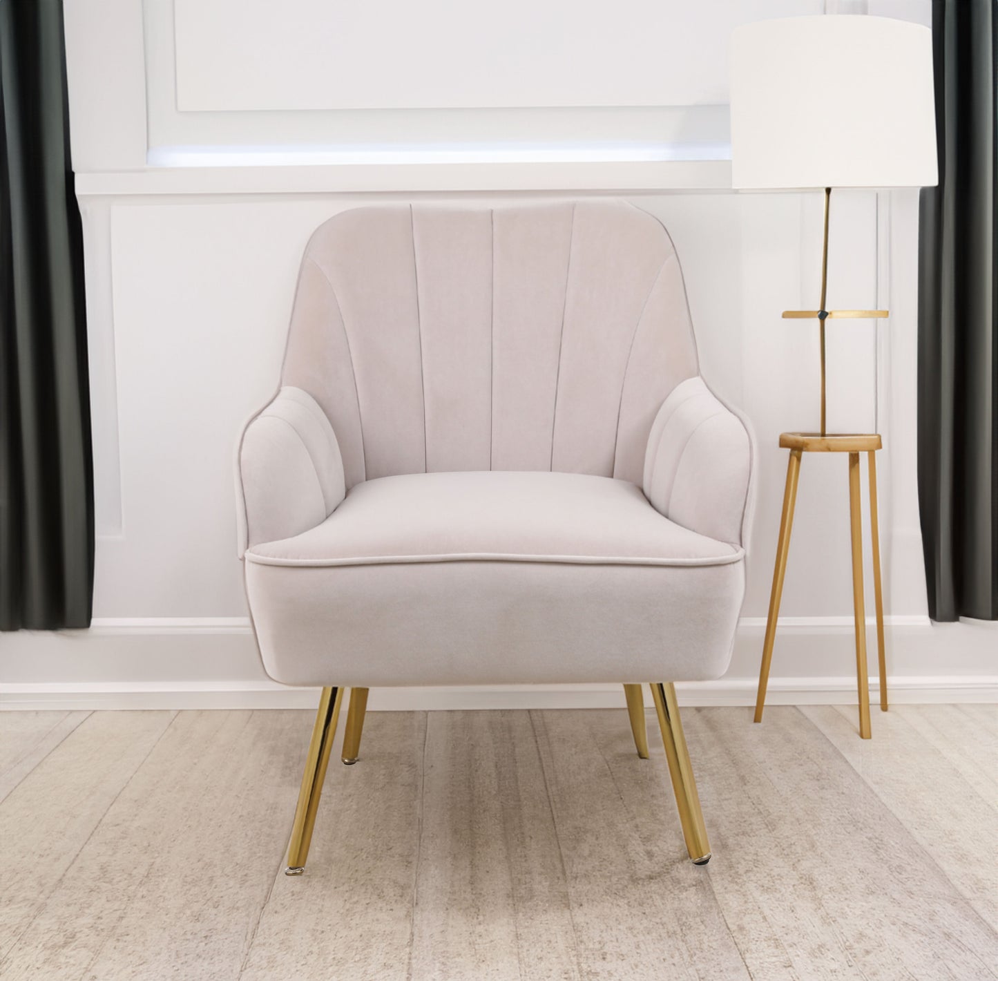 Modern Mid Century Chair velvet Sherpa Armchair for Living Room Bedroom Office Easy Assemble(BEIGE) - Korvel
