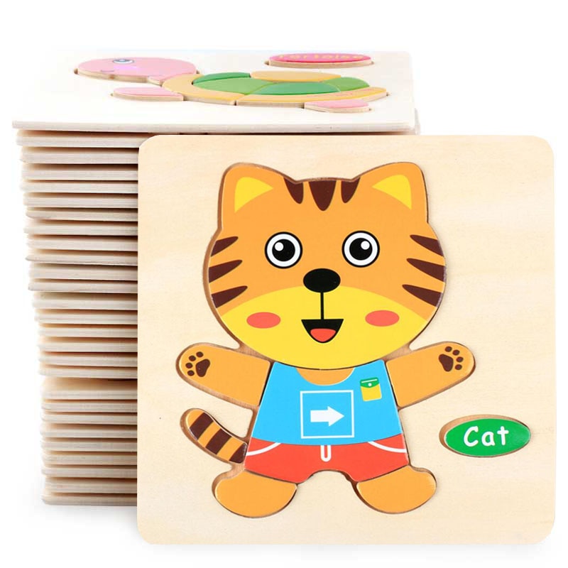 3D Puzzle Wooden Toys For Children Cartoon Animal Vehicle Wood Jigsaw Kids Baby Early Educational Learning Toy #L505 - Korvel