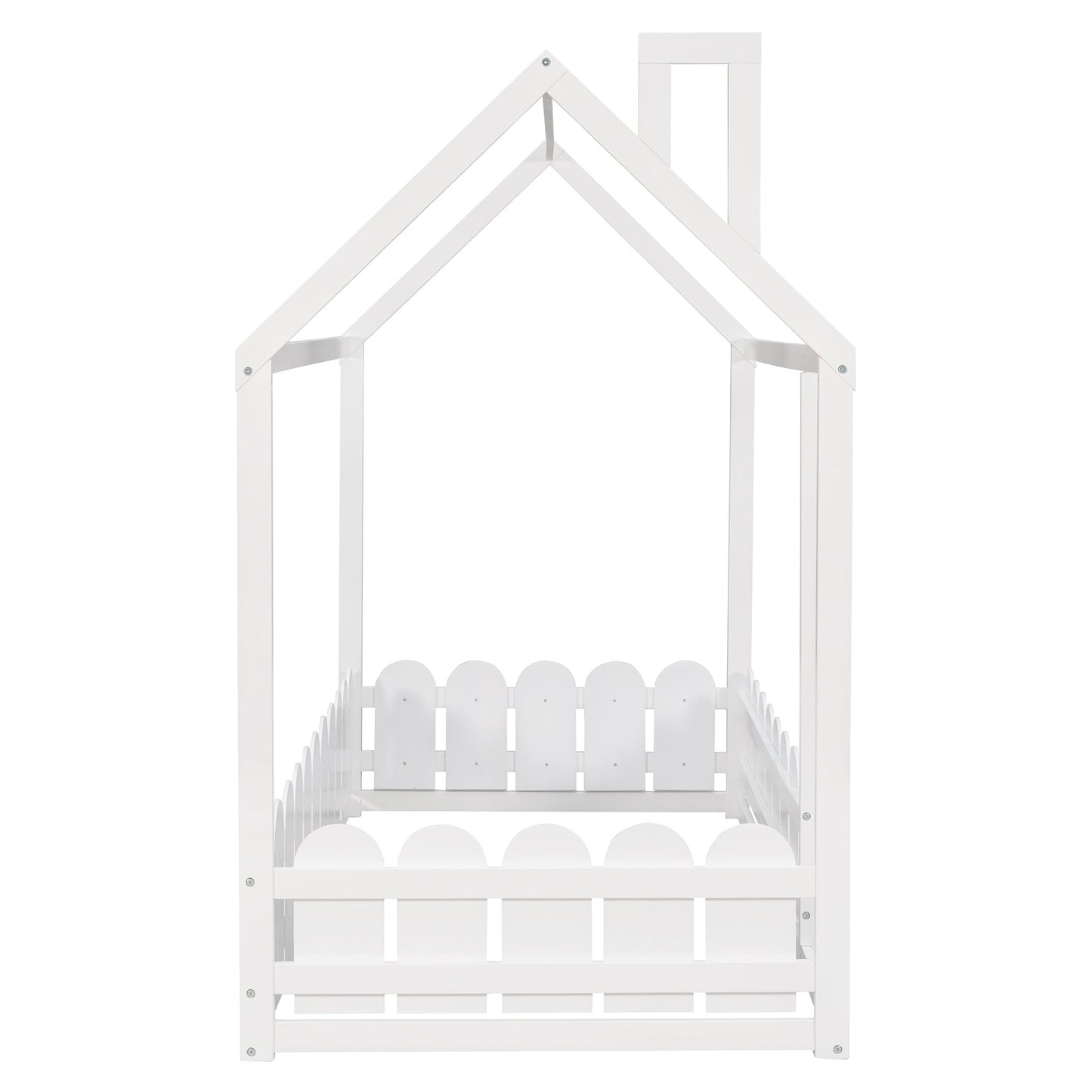 Cama de Madera en Forma de Casa para Niños de Tamaño Individual - Blanca
