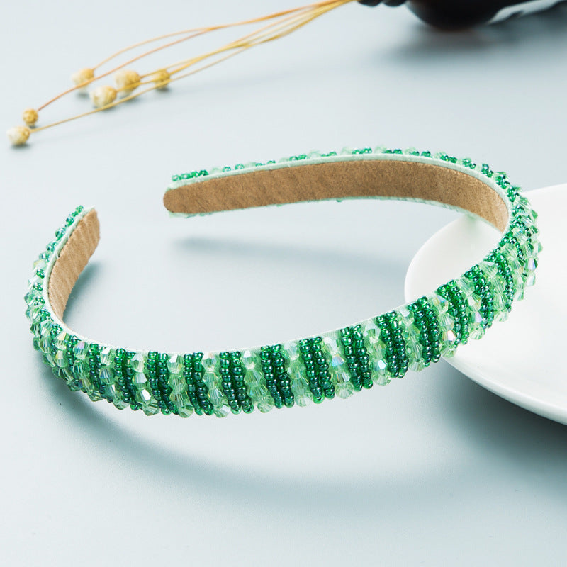 Hair Hoop Hand-Woven Beaded Headband Female Baroque Sponge Hair Bundle Korean Face Wash Hair Accessories - Korvel