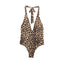 Leopard print halter neck one-piece swimsuit for women - Korvel