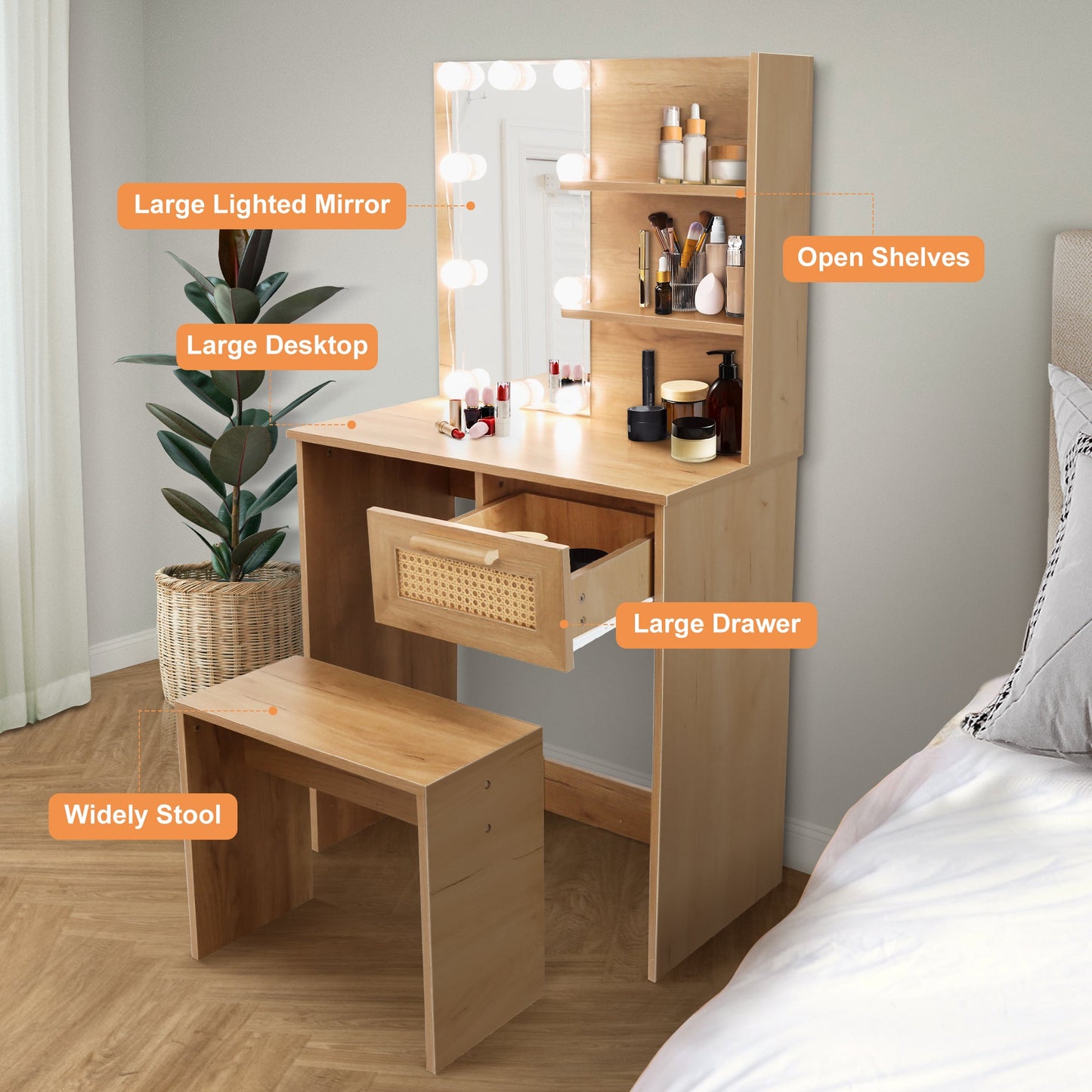 Elegant Bedroom Vanity Set with LED Mirror and Storage