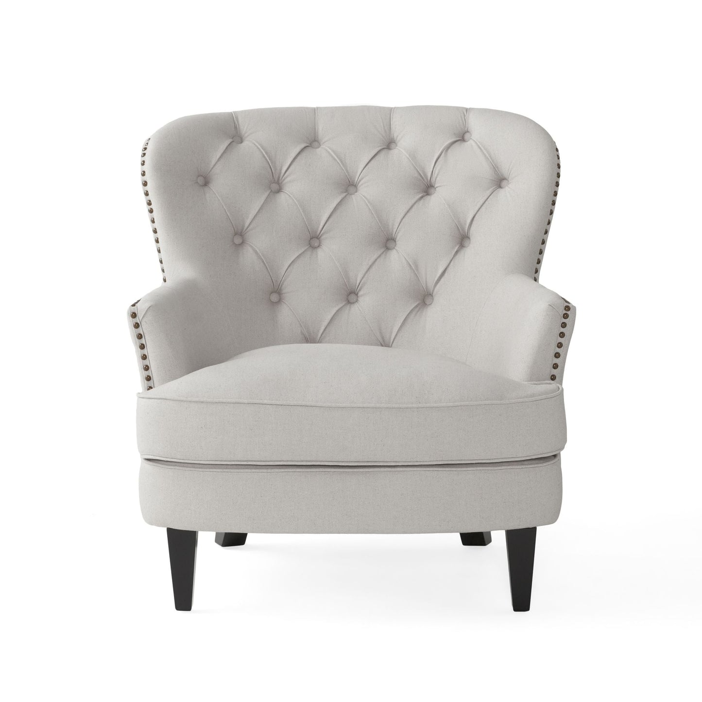 Modern light grey fabric club chair and Ottoman set, stylish cushioned armchair, paired with Ottoman style - Korvel