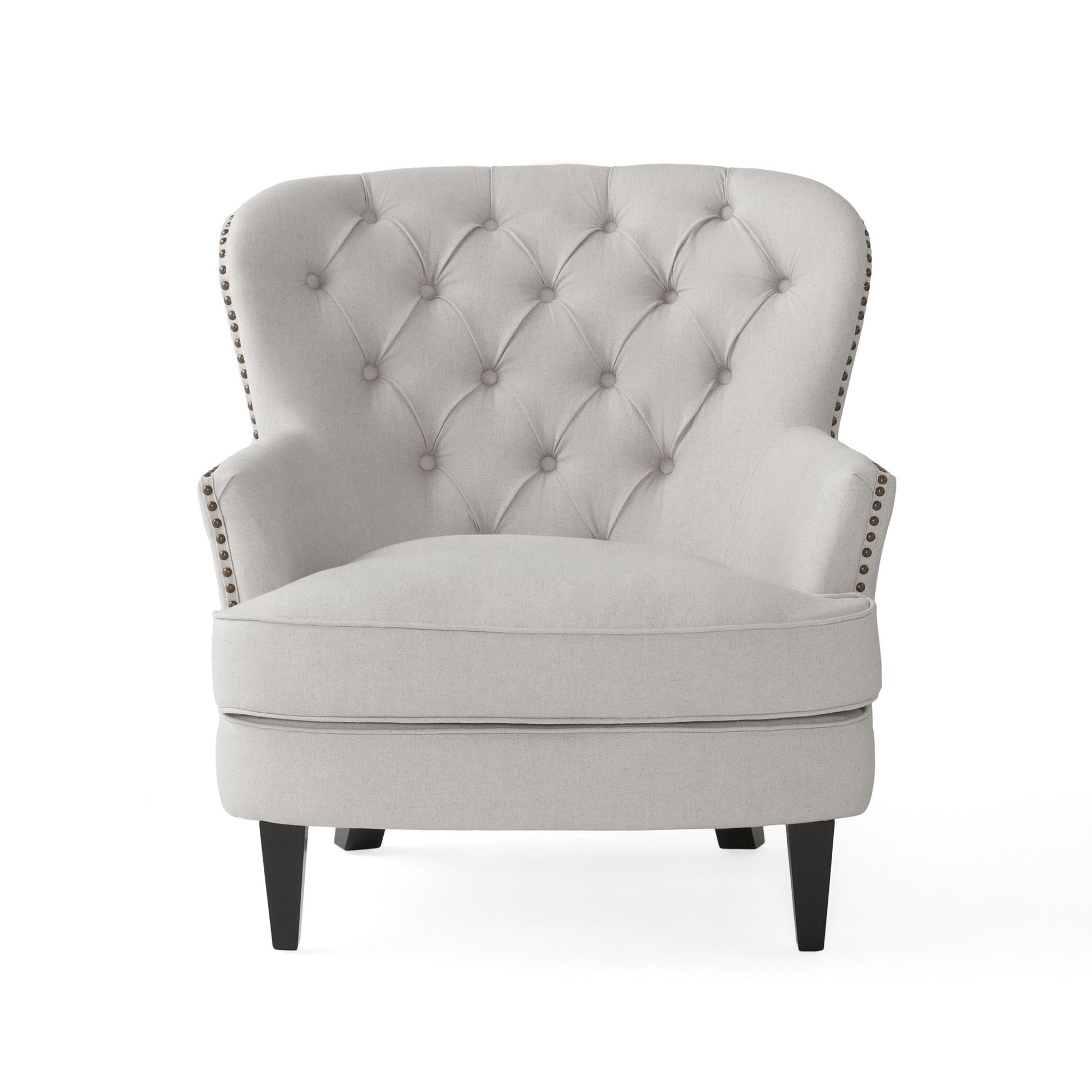 Modern light grey fabric club chair and Ottoman set, stylish cushioned armchair, paired with Ottoman style - Korvel