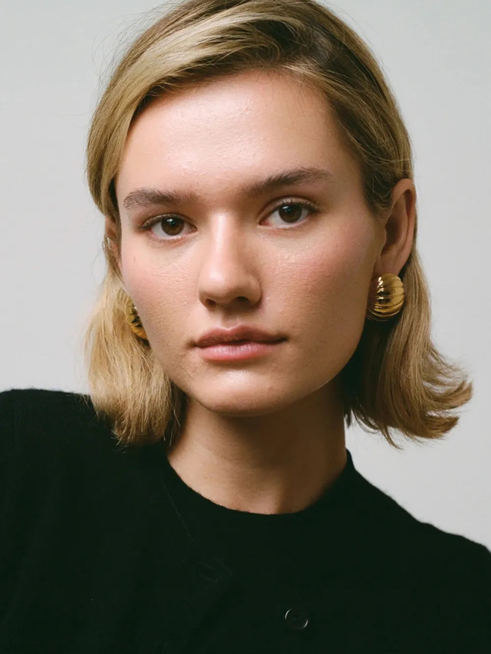 18K Gold-Plated Stainless Steel Ribbed Earrings - Korvel