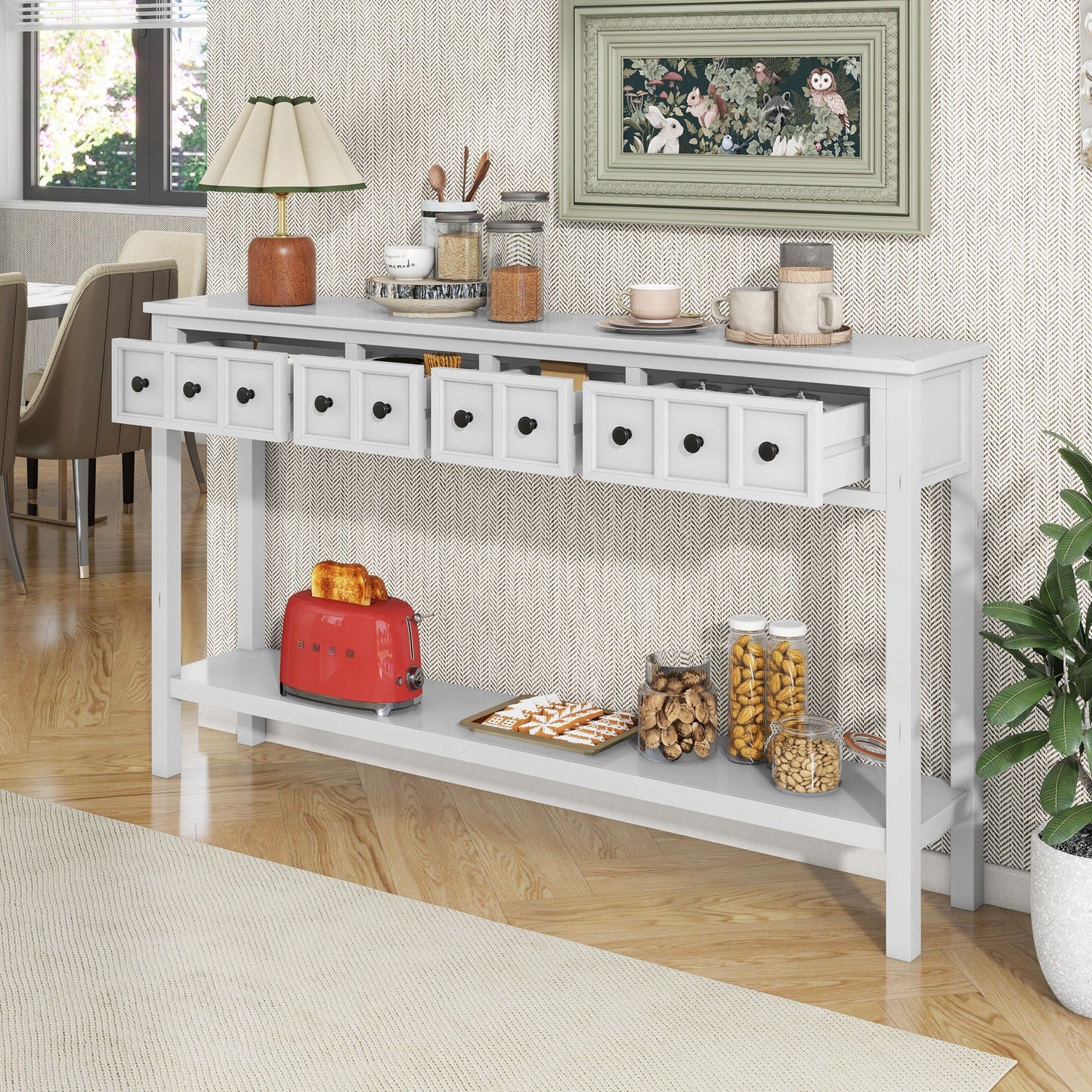 TREXM Rustic Entryway Console Table - 60" Long with Storage