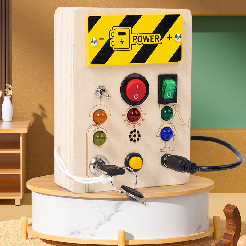 Montessori Busy Board Sensory Toys Wooden with LED Light Switch Control Board Travel Activities Kids Games for 2-4 Years Old - Korvel