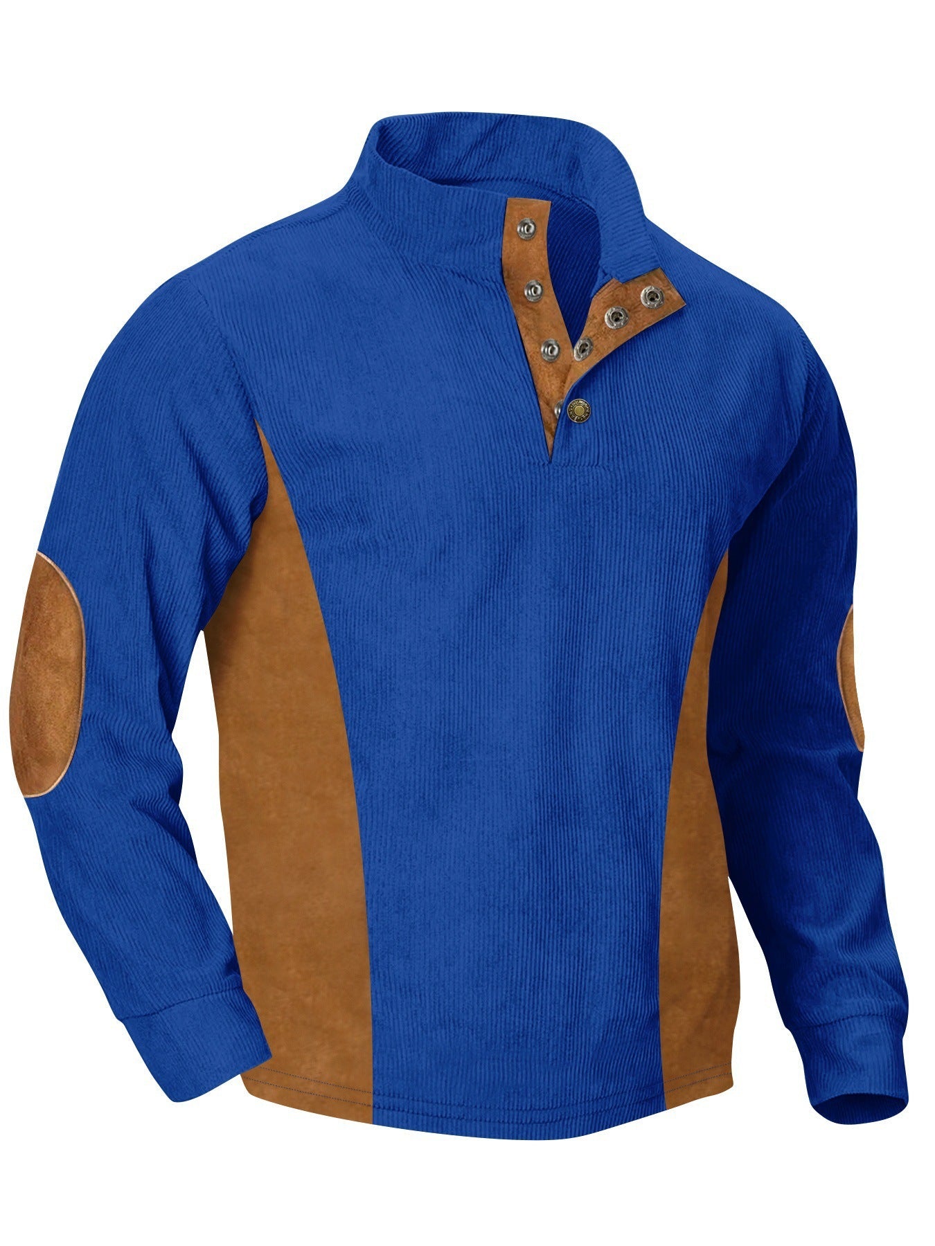 European men's casual stand up collar long sleeved corduroy sweatshirt with pit stripe - Korvel