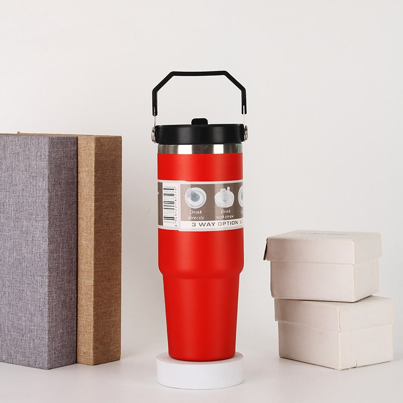 20oz30ozPortable Car Cup Stainless Steel Cup Travel Sports Water Bottle With Handle Cover Coffee Tumbler Cup - Korvel