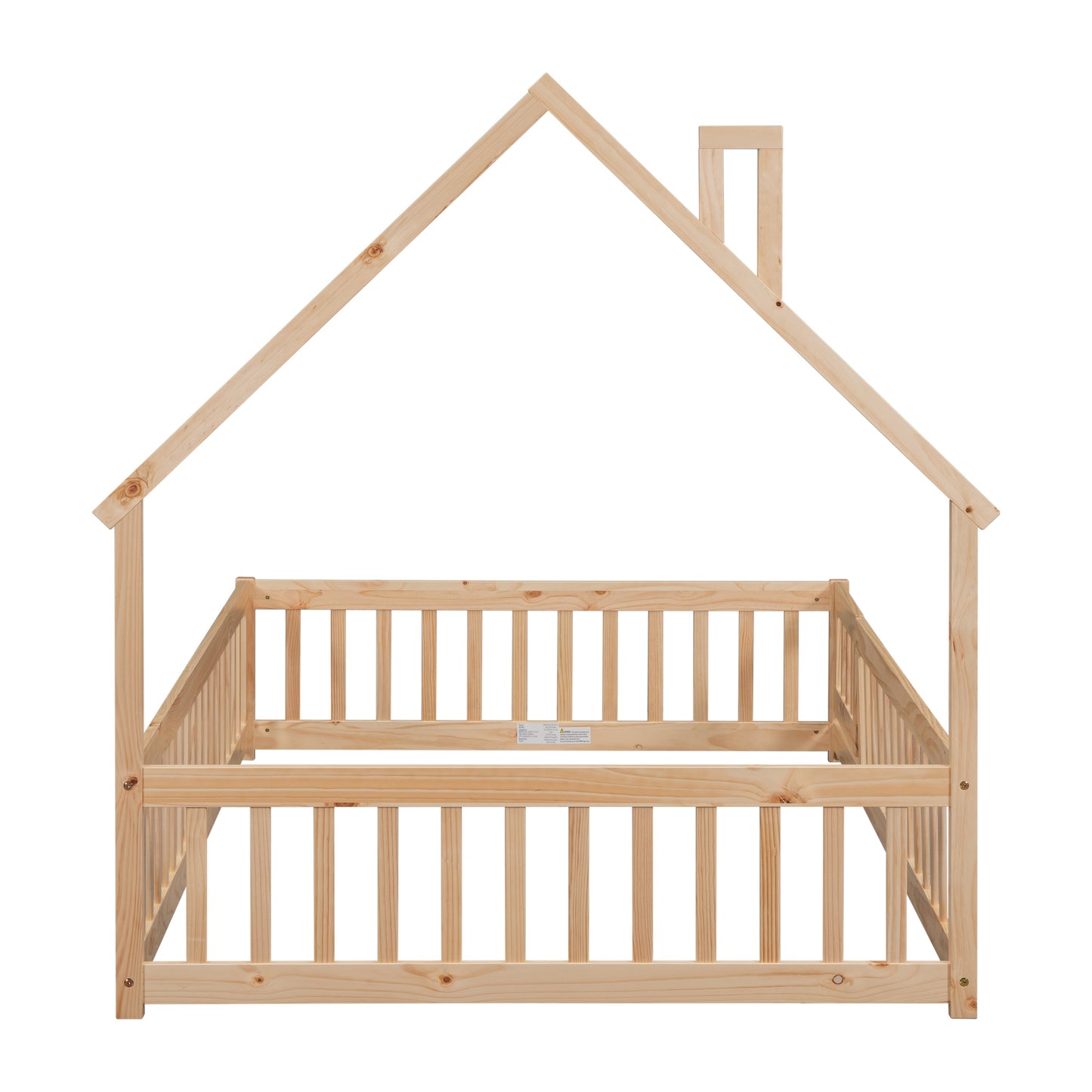 Full House-Shaped Headboard Floor Bed with Fence - Natural