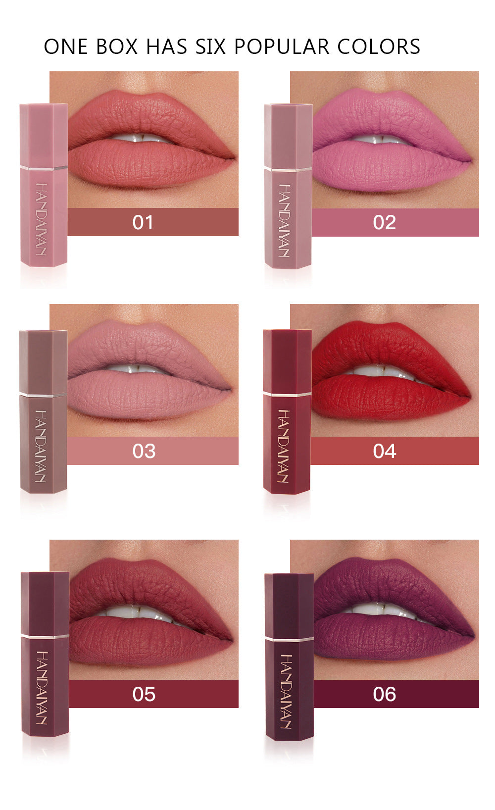HANDAIYAN Coffret de Rouge à Lèvres Mat - 6 Teintes Premium