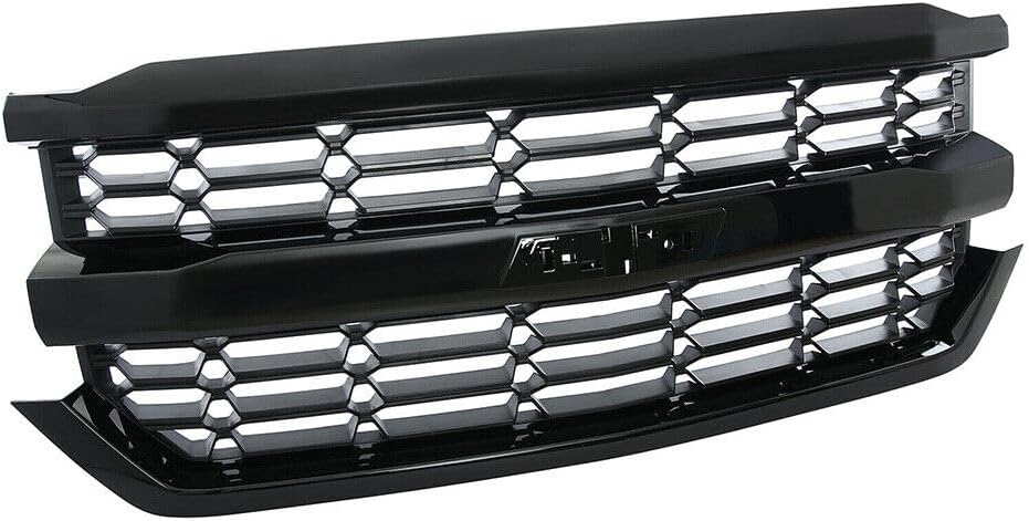 Front Bumper Upper Grille Grill Compatible with Chevrolet Silverado 1500 2016-2018 (Black) - Korvel