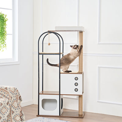 Modern Multi-Level Cat Tree with Scratching Posts and Caves