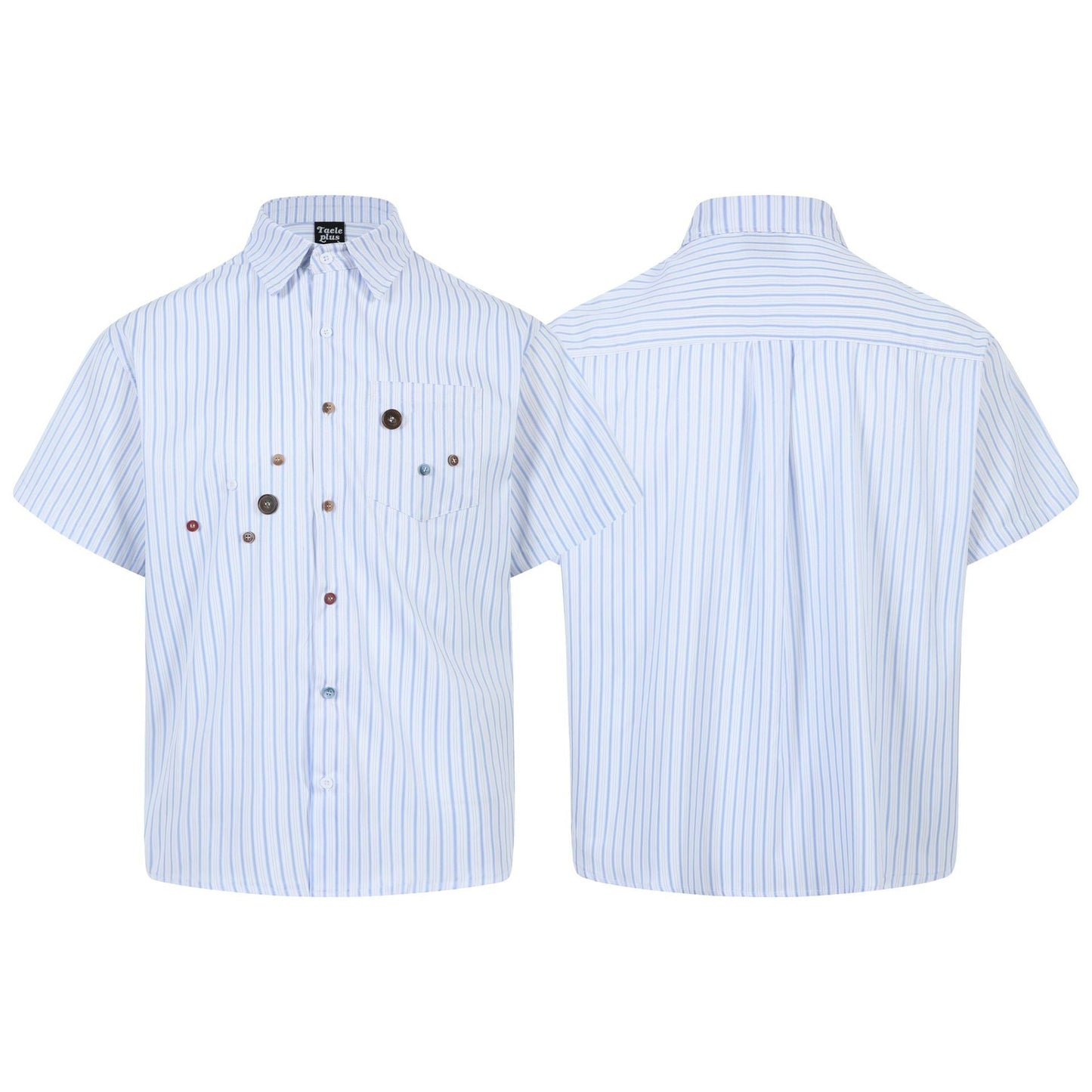 Vertical striped button decoration short sleeved shirt for men - Korvel