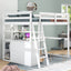 Cama loft de tamaño completo con escritorio y estantes, dos cajones incorporados