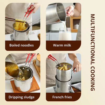 Oil Fryer, Household Deep Pot, Stainless Steel Gas Mini Pot, Japanese Style, with Filter Screen, Oil Saving Small Fryer - Korvel