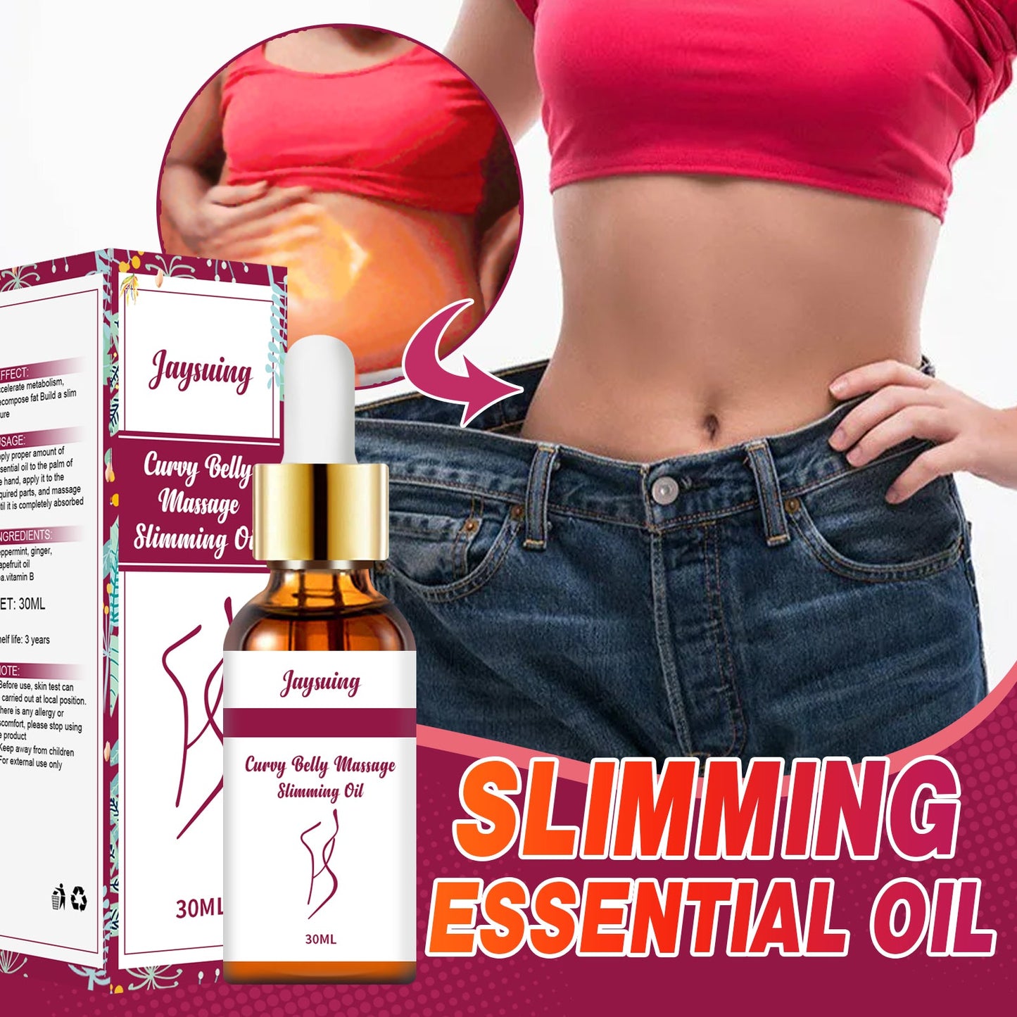 Body Shaping Essential Oil, Slimming Fat Belly Thighs Body Slimming Beauty Massage Essential Oil - Korvel
