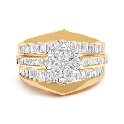 14K Yellow Gold Diamond Cluster Chevron Engagement Ring - Size 7