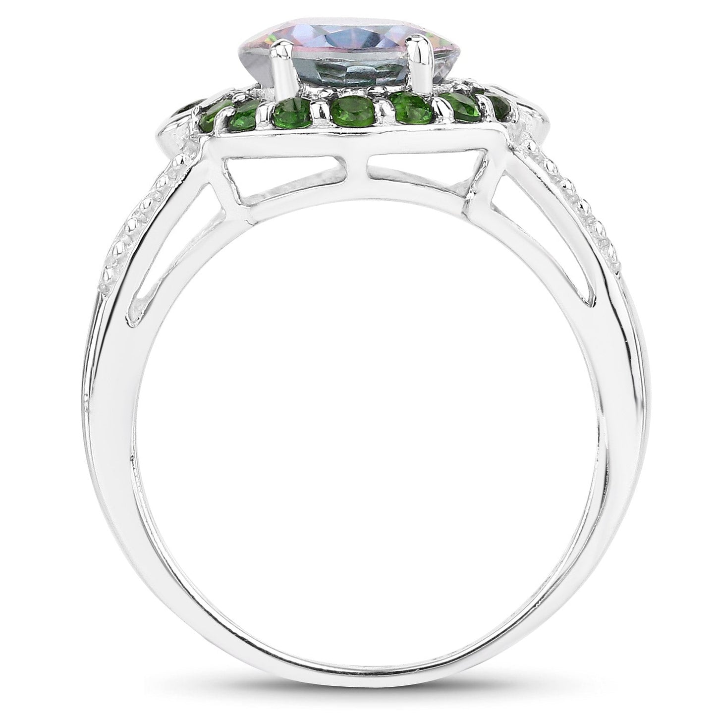 3.92 Carat Genuine Rainbow Quartz & Chrome Diopside Sterling Silver Ring