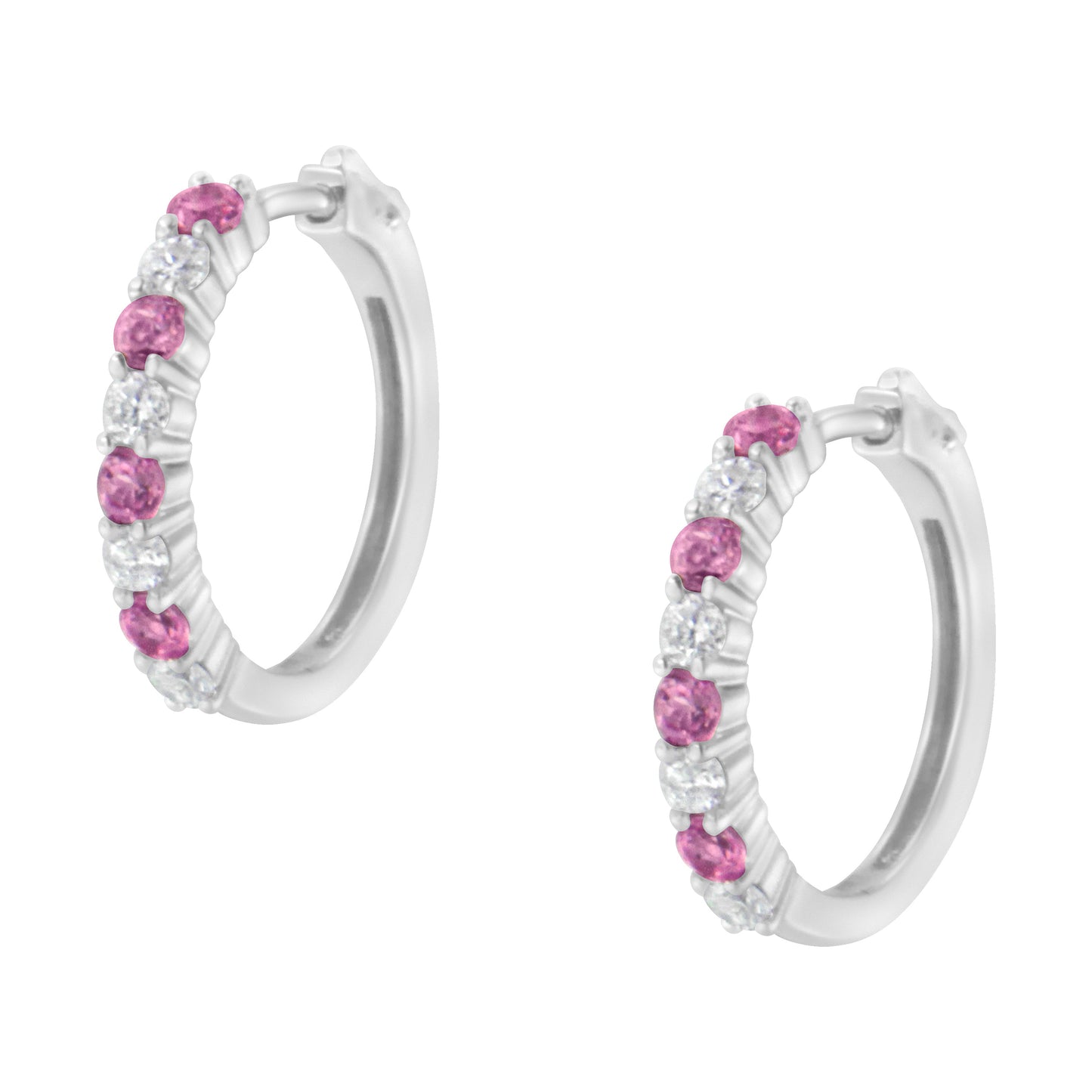 Pendientes de aro de oro blanco de 10 quilates con diamantes y zafiros azules
