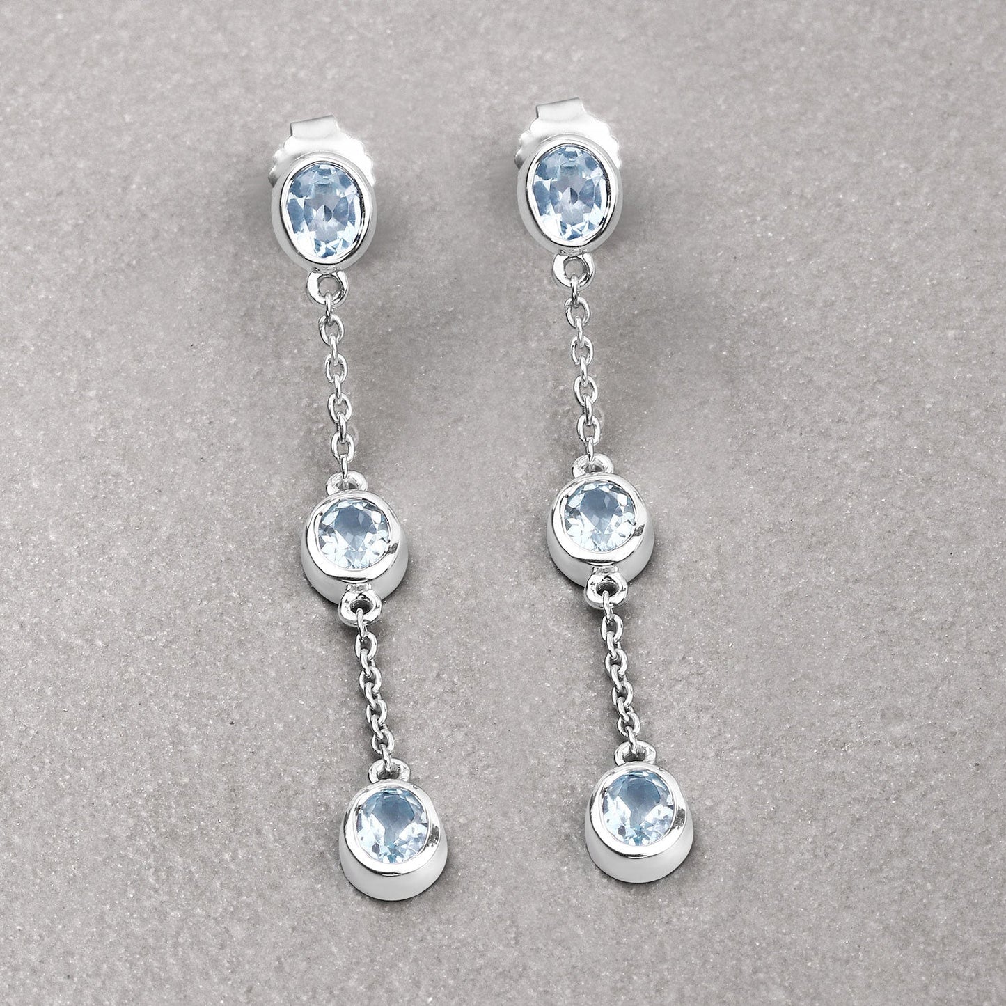 2.16 Carat Genuine Blue Topaz Sterling Silver Earrings