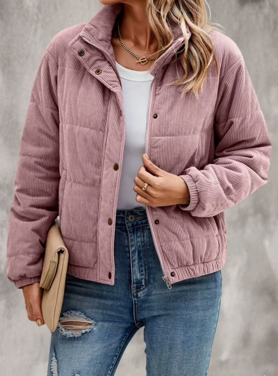 Women's Short Cotton Trucker Jacket with Long Sleeves