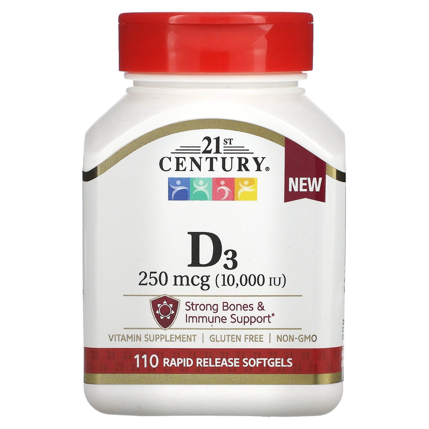 Comprimés de vitamine D3 10000 UI du 21e siècle - 110 unités