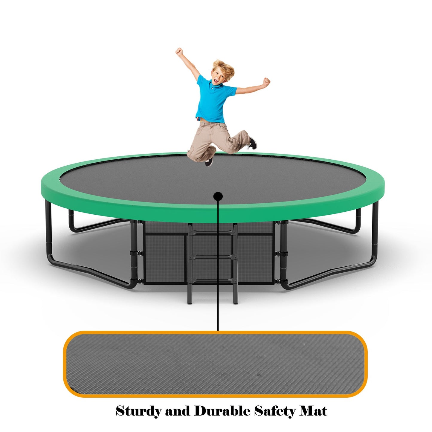 12FT Recreational Kids Trampoline with Safety Enclosure Net & Ladder, Outdoor Recreational Trampolines - Korvel