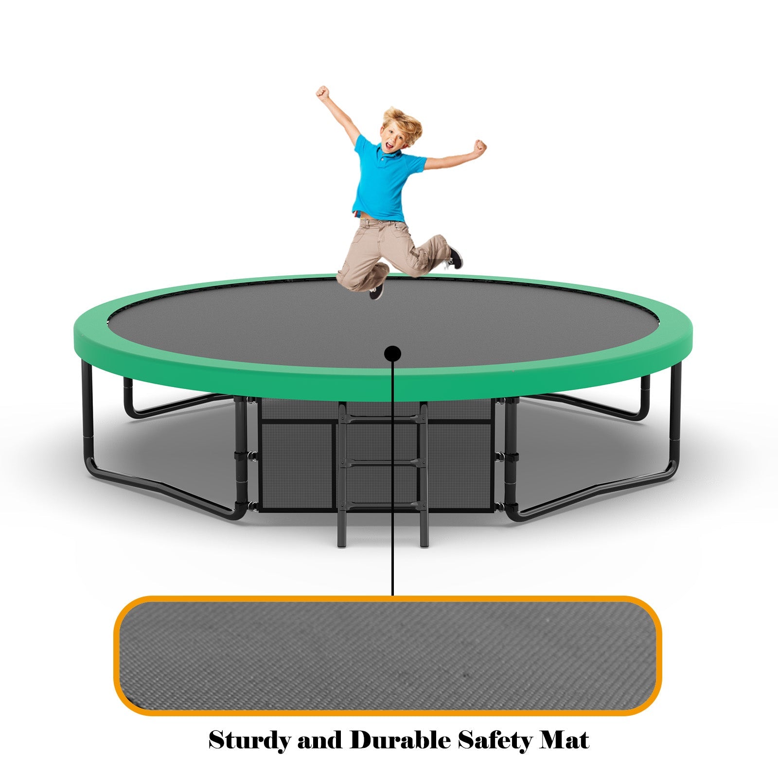 12FT Recreational Kids Trampoline with Safety Enclosure Net & Ladder, Outdoor Recreational Trampolines - Korvel