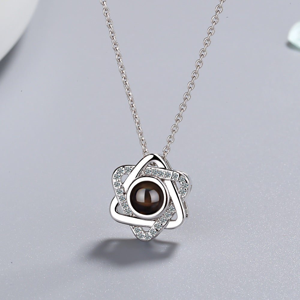Necklace, female star pendant, 100 language projection, memories of love, short collarbone chain - Korvel