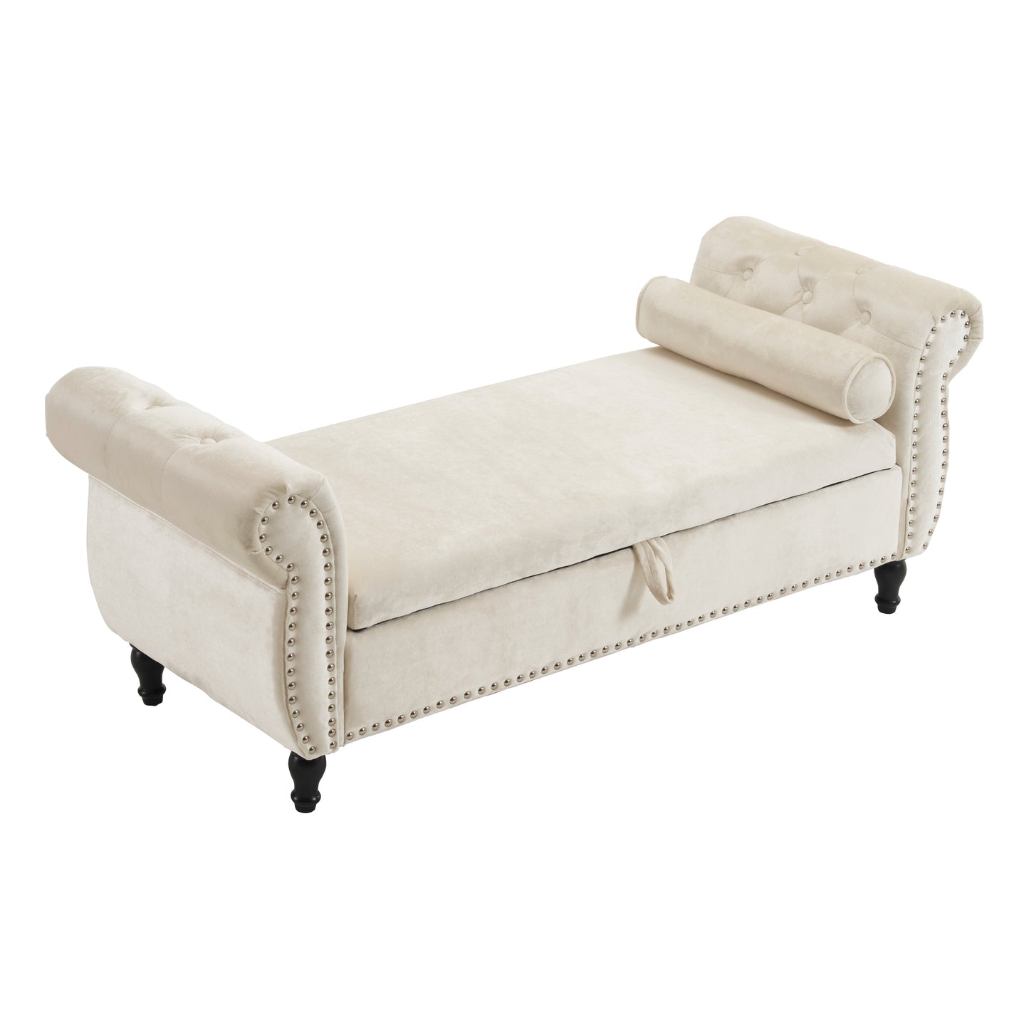 Banc de rangement multifonction en velours avec coussin - Beige