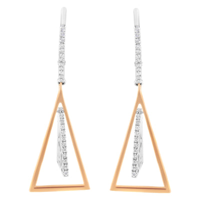 Pendientes colgantes de diamantes en oro rosa y blanco de 14 quilates