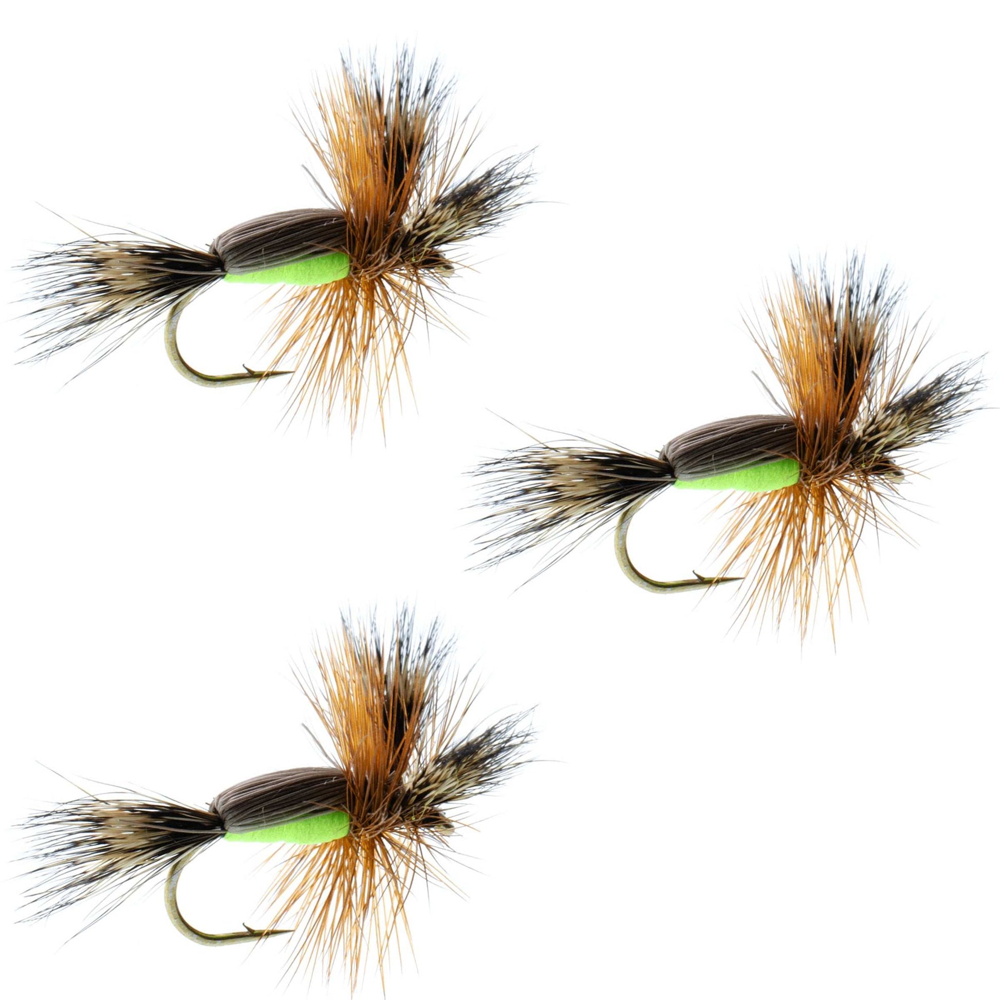 3-Pack Barbless Chartreuse Humpy Dry Flies - Size 16 - Korvel